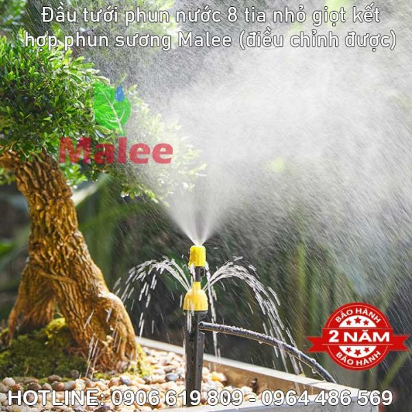 Đầu tưới phun nước 8 tia phun sương cắm gốc điều chỉnh Malee